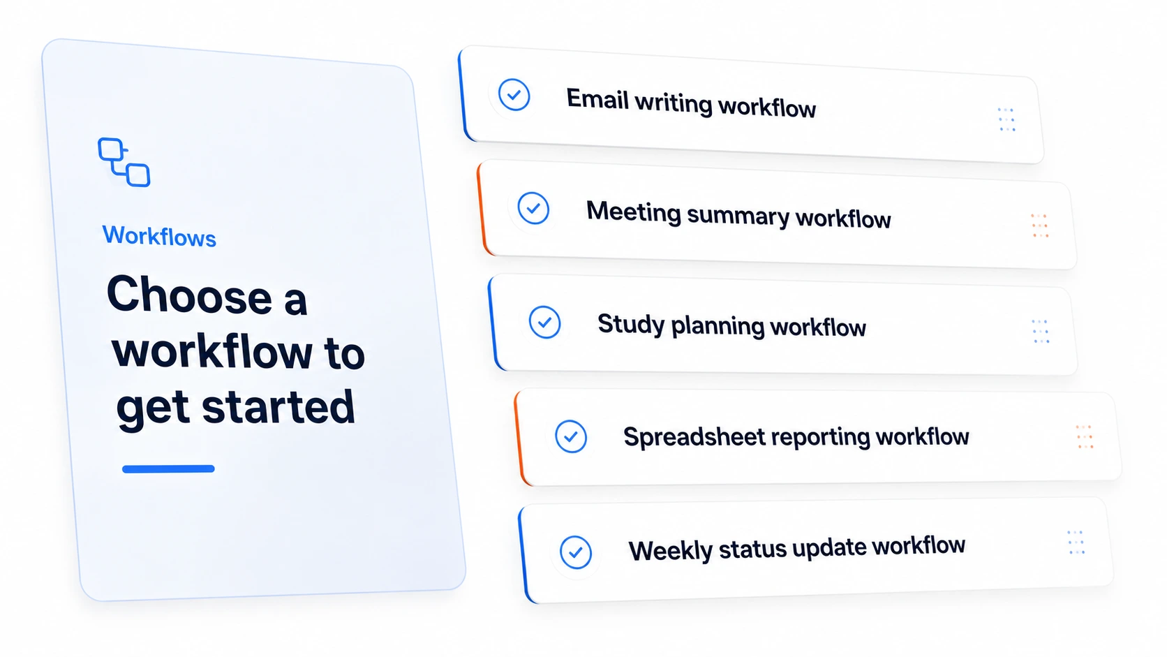 Workflow library preview with common AI workflow options.